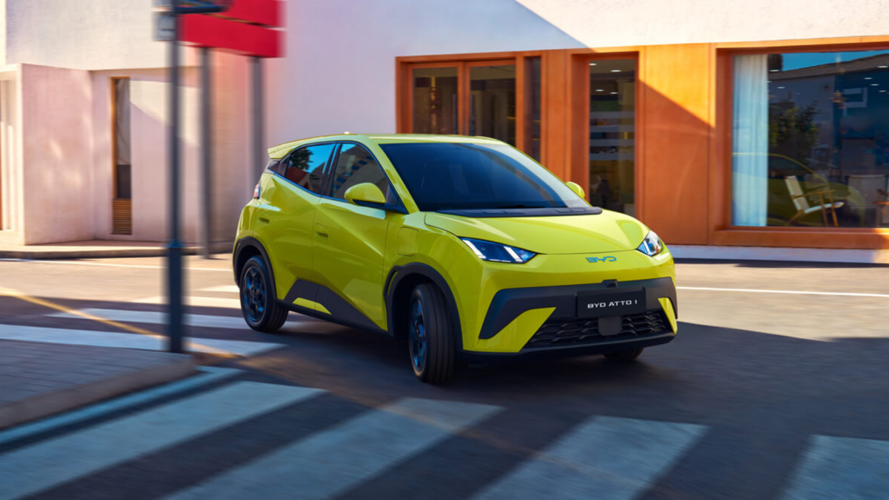 The BYD Atto 1 in lime green.