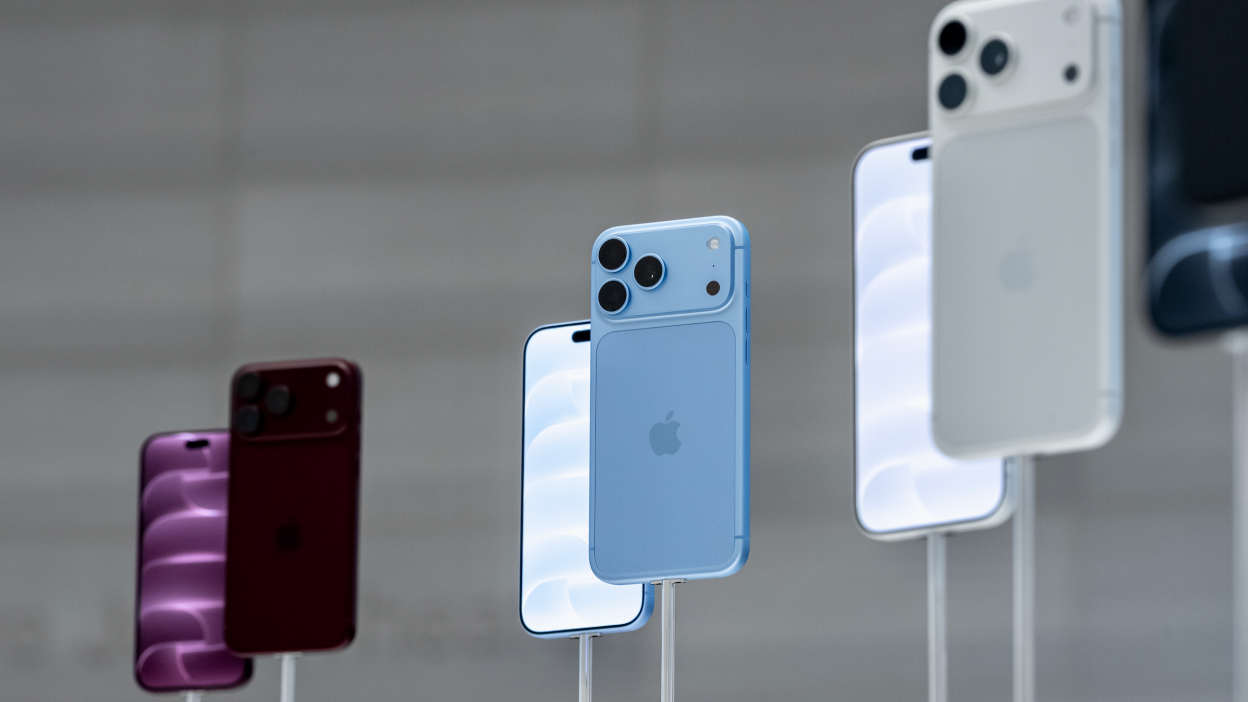 iphone 18 pro max in burgundy, silver, and glacier blue on display